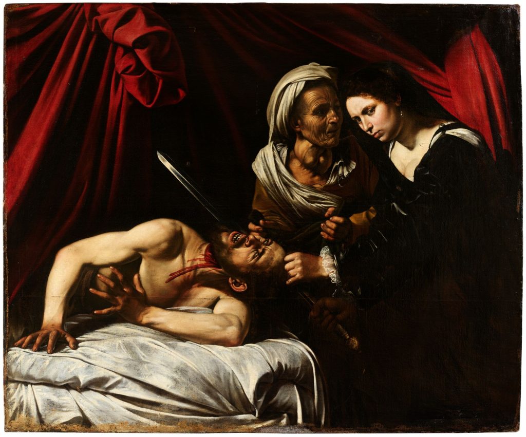 Obraz Caravagia s názvom Judita stínajúca hlavu Holofernovi